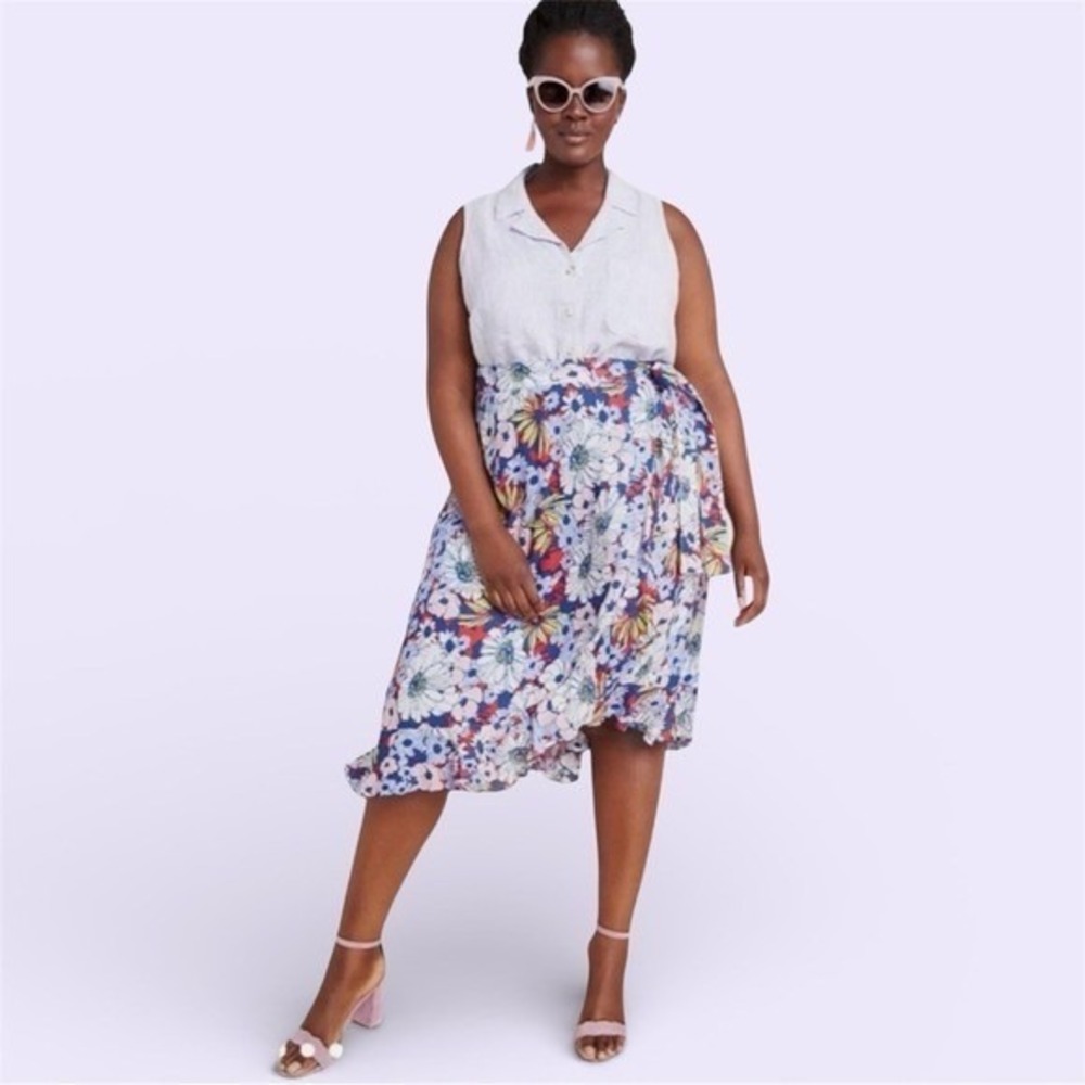 Anthropologie Maeve Sybil Ruffle Wrap Tie Closure‎ Floral Midi Skirt Size 1X